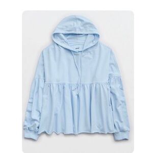 Aerie Balloon Sleeve Peplum Hoodie Baby Blue Size Small
